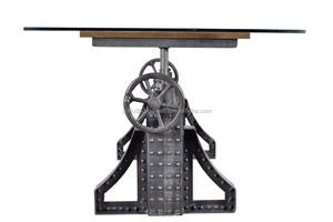 Base de table à manivelle réglable de style industriel avec plateau en bois ou en verre - Product Image 3