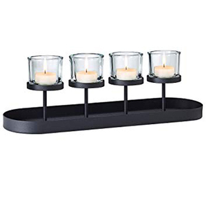 4 Glass <b>Tealight</b> <b>Holders</b> in Metal Tray - Product Image 1