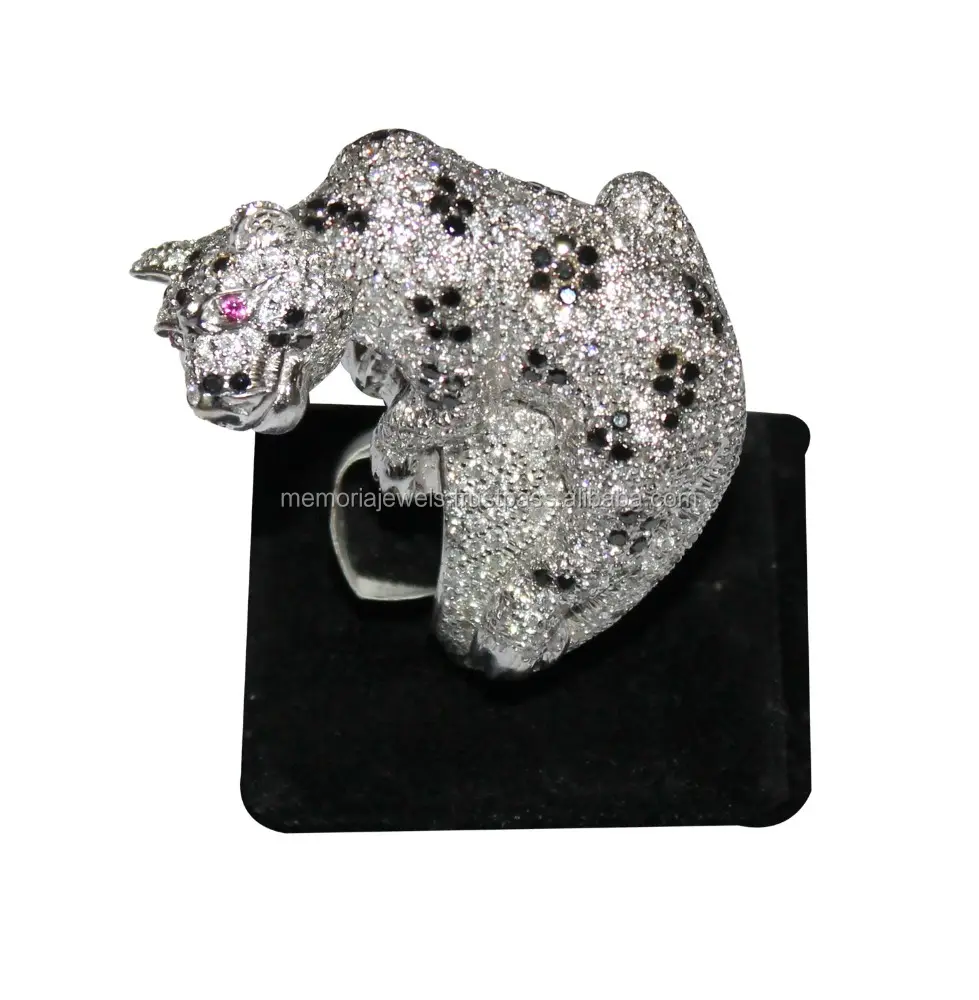 Anel de diamante ruby, faixas ou anéis de noivado opaco 36.80, beleza natural em formato de pantera, preto e branco, 7 carat mj277