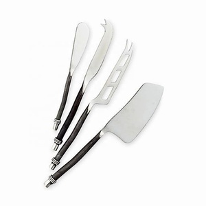 Juego de cuchillos bonitos para queso Juego de cuchillos para queso de acero inoxidable Mango rústico negro con juegos de cubiertos chapados en plata brillante - Product Image 2