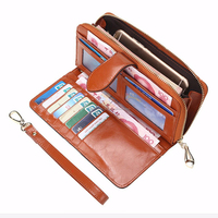 Dompet Tipis Berkualitas Tinggi Wanita Unisex Kulit ASLI Panjang RFID Fashion Resleting Poliester Logo Kustom Slot Kartu Kredit
