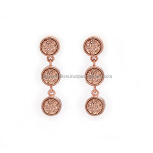 Pendiente de piedras preciosas Druzy de oro rosa Vermeil Plata de Ley 925 Joyería de gota hecha a mano para bodas y fiestas - Product Image 2