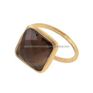 Bague en or et quartz fumé, en argent sterling 925, bijoux finition mate - Product Image 1