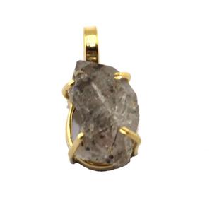 Joyería elegante natural crudo herkimer diamante piedra preciosa colgante Latón chapado en oro punta ajuste colgante hecho a mano declaración colgante - Product Image 1