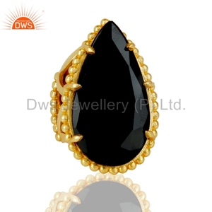 Bague en pierre précieuse pour femmes, bijou en laiton plaqué or, fait à la main, 1 pièce - Product Image 2