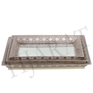 Plateau de forme ronde en métal de luxe couleur or fini pour plateau de rangement de Table de salon ornements décor plateau de miroir en verre - Product Image 4