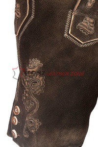 Pantalon de costume traditionnel pour homme Oktoberfest, longueur genou, marron, broderie, Lederhosen, cuir suédé véritable, festival - Product Image 4