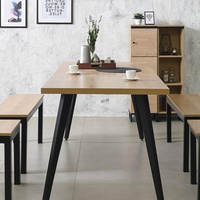 Ensemble de table à manger rectangulaire ou carrée en MDF, style moderne, avec panneaux en bois et métal, pour 4, 6 ou 8 personnes, idéal pour salle à manger, maison ou bar.