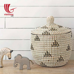 Whism — panier en jonc naturel avec couvercle, vente en gros, accessoire fait à la main, avec ficelle en plastique - Product Image 3