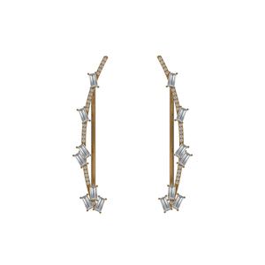 Pendientes de topacio blanco para mujer, oro amarillo de 14K, Diamante pavé, Baguette de piedras preciosas, joyería fina para mujer - Product Image 1
