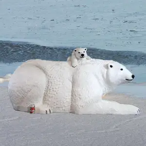 생활 크기 유리 섬유 수지 화이트 북극곰 가족 동상 장식