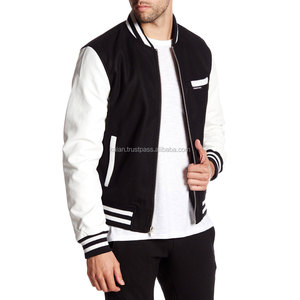 KVJ06 Veste universitaire d'hiver pour hommes en cuir, tissu de laine, design sans col avec patchs en chenille, broderie teintée et traitée - Product Image 6