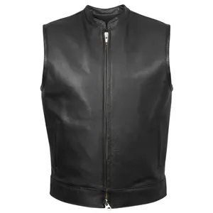 Colete de couro para motociclistas masculino, colete de couro genuíno para proteção do corpo, colete de couro para motociclismo, elegante e elegante