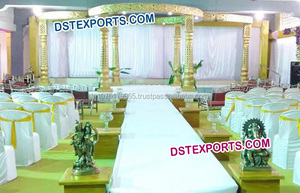 Mandap de Boda de Tres Pilares, Mandap de Boda con Pilares Dorados, Mandap Tallado en Fibra con Detalles Dorados, Juego de Mandap Tallado, Venta de Mandap en Nueva York - Product Image 4