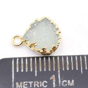 Aqua Druzy 12-14mm Heart Shape <b>Brass</b> Pendant Gold Plated with Bail For <b>Jewellery</b> Making - Product Image 2