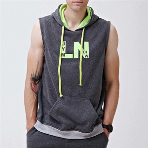 Custom Sleeveless Mens Plain Gym Sudadera con capucha - Product Image 3