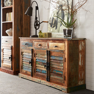 Aparador grande de madera recuperada de estilo industrial antiguo, muebles para el hogar de madera maciza para sala de estar - Product Image 1