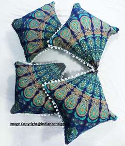 <b>Cushion</b> <b>Cover</b> Peacock Mandala 100% Cotton Blue Square Ethnic Print for Home Decor <b>Sofa</b> Set <b>Cushion</b> <b>Cover</b> By Indian Consigners - Product Image 5