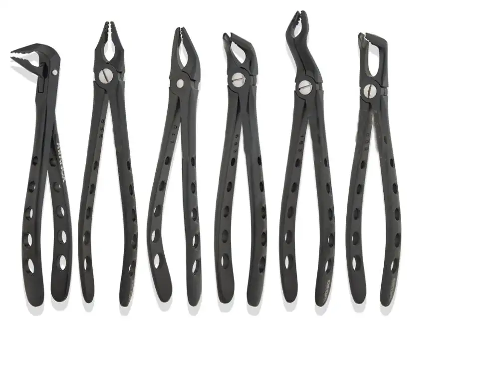 Set of 6 Dental Extraction Forceps Black Coated Stainless Steel English Pattern