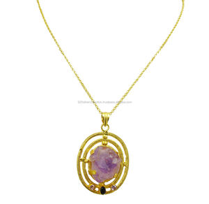 Colgante relleno de oro de filigrana, joyería amatista, piedra natal de febrero para niños, Material principal de latón de moda para bodas - Product Image 1