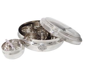 Fabricant indien 7 compartiments avec couvercle en verre Boîte à épices en acier inoxydable Masala Dabba - Product Image 3