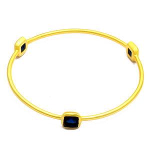 Brazalete de piedras preciosas de cuarzo azul, brazalete de Plata de Ley 925, brazalete de moda chapado en oro para boda, compromiso, aniversario - Product Image 1