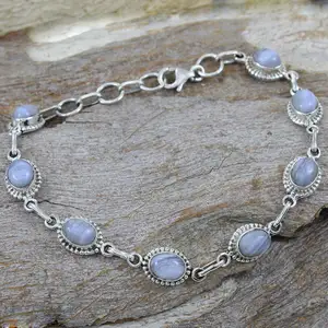 Recentemente listados laço azul ágata pedra preciosa 925 prata esterlina jóias pulseira atacado moda pulseira de pedras preciosas