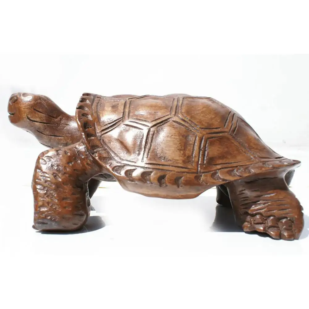 Estatua de tortuga tallada a mano de madera de cedro, escultura de reptil de madera, arte popular tallado a mano étnico de América Latina