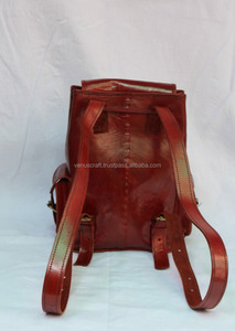 Vintage Genuine Leather Bucket Backpack Students School Bags Casual Luggage Laptop Bags Travel <b>Large</b> Capacity <b>Rucksack</b> Backpacks - Product Image 3
