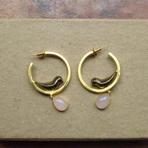 Boucles d'oreilles pendantes en Quartz Rose, bijoux de charme, goutte d'eau, cercle en or, boucles d'oreilles rondes pour femmes - Product Image 1