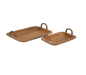 Plateau de service en bois fait à la main avec poignée en corde bambou marbre matériel créatif petit déjeuner plateau bas quantité minimale de commande fabricant en gros - Product Image 1