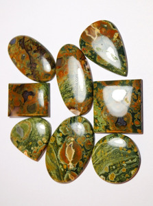 Cabujón de jaspe de riolita natural con parte posterior plana, forma de mezcla de piedras preciosas de jaspe de riolita pulida suave para hacer joyas - Product Image 2