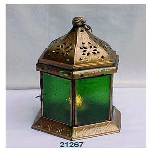 Stock de lujo muy barato al por mayor tasa marroquí antiguo de metal de cristal verde Tealight Lantern - Product Image 1