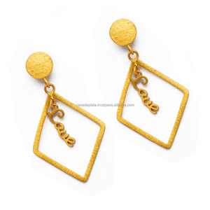 Boucles d'oreilles pendantes en argent sterling 925 véritable, plaqué or tribal, boucles d'oreilles pendantes tendance pour mariage, cadeau pour femme - Product Image 1