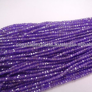 Hilo de cuentas de piedra de 3mm microfacetadas de circón púrpura amatista natural - Product Image 1