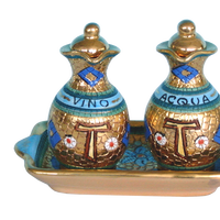 Ensemble de cruet d'église en céramique peint à la main avec de l'or pur fait à la main en italie conception de mosaïque article catholique