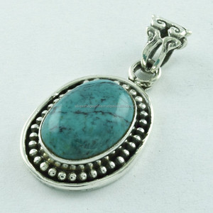 Pendentif ovale en pierre Turquoise pour femmes, bijoux en argent Sterling 925, fournisseur indien - Product Image 3
