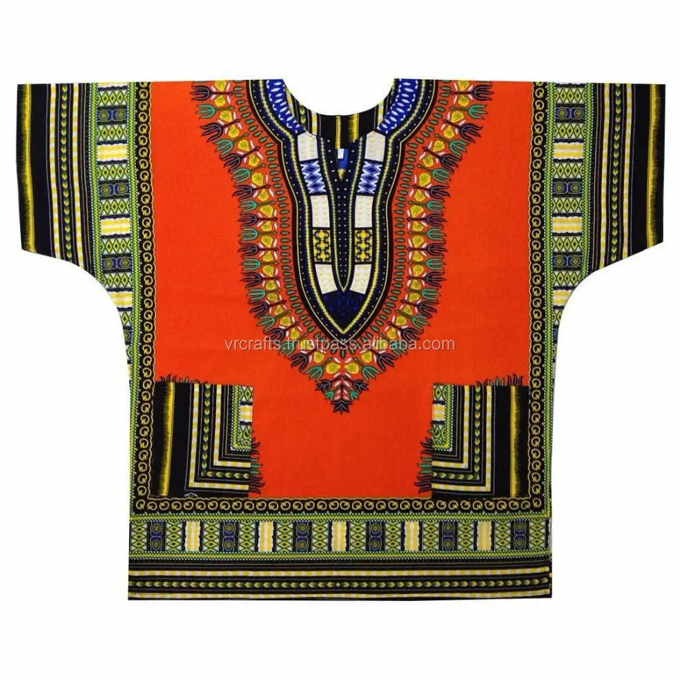 Styliste de vêtements traditionnels africains, couleur ORANGE, chemise DASHIKI en coton, pour hommes et femmes