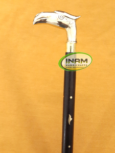 Bastón de madera de calidad extrema con mango de águila de latón, punta de goma, bastones para caminar, senderismo, diseño de arte popular, artesanía europea - Product Image 4