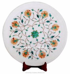 Plaque en marbre faite à la main avec motifs floraux, accessoire artisanal - Product Image 1