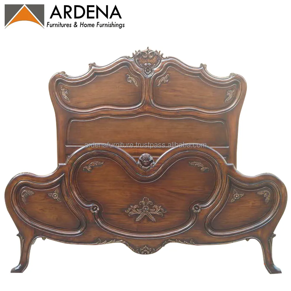 El mejor juego de cama antiguo de estilo Queen con muebles de madera tallada de caoba elegante para dormitorio, hogar, camas redondas modernas de madera maciza