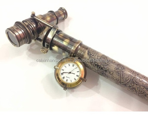 <b>Blind</b> Walking <b>Stick</b> ANTIQUE BRASS FINISHING Leather Walking <b>Stick</b> with Clock Best Gift Item for Men & Women by calvin handicraft - Product Image 1