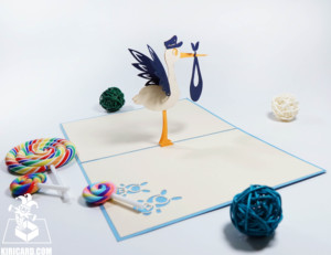 بطاقة هدية 3D للاحتفال بالمولود على شكل Stork الأزرق بطاقة مرحة لطيفة للتحية بطاقة ثلاثية الأبعاد مصنوعة يدويًا بطاقة رخيصة الثمن - Product Image 3