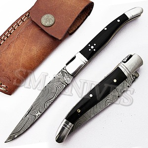 Cuchillo de Bolsillo Laguiole de Acero de Damasco de Grado Industrial, Tamaño Pequeño, Mango de Cuerno de Búfalo OEM, Garantía de 3 Años (smf30) - Product Image 4