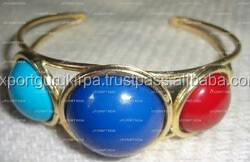 กำไลข้อมือทองเหลืองโบราณประดับด้วยงานฝังหิน ดีไซน์เก๋สำหรับผู้หญิง ขายส่ง - Product Image 3