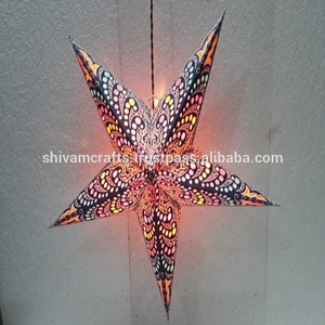 Nuevos diseños impresos estrella lámparas festivales nuevos diseños impresos estrella lámparas Navidad papel estrella lámpara sombra papel estrella en forma de lámparas - Product Image 1