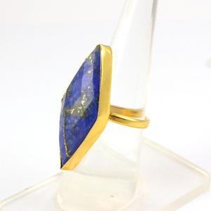 Lapis Lazuli bague en laiton plaqué or, longue et étroite, marquise réglable, Fine personnalisation, bijoux - Product Image 5