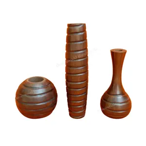 Fournisseur en vrac de 3 vases à fleurs en bois au design unique faits à la main Fourniture directe en usine au prix de gros