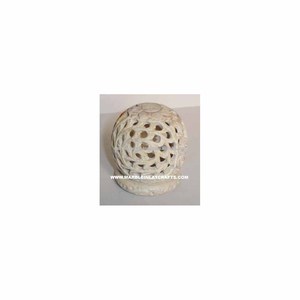 New Antique Soapstone Carved Candle Holder In Round Shape - Product Image 1