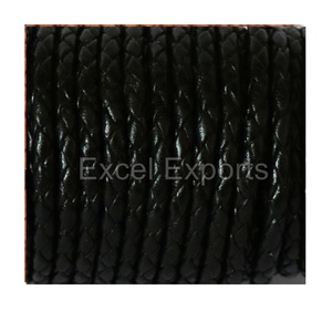 สายหนังแท้ถักเปียสีดำขนาด5มม. สำหรับเครื่องประดับทำกระเป๋าถือและใช้ตกแต่ง - Product Image 1